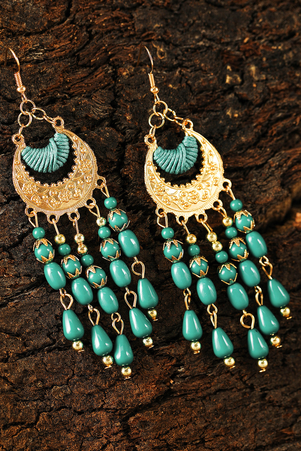 Light Blue Boho Beaded Tassel Alloy Charm Earrings Jewelry JT's Designer Fashion