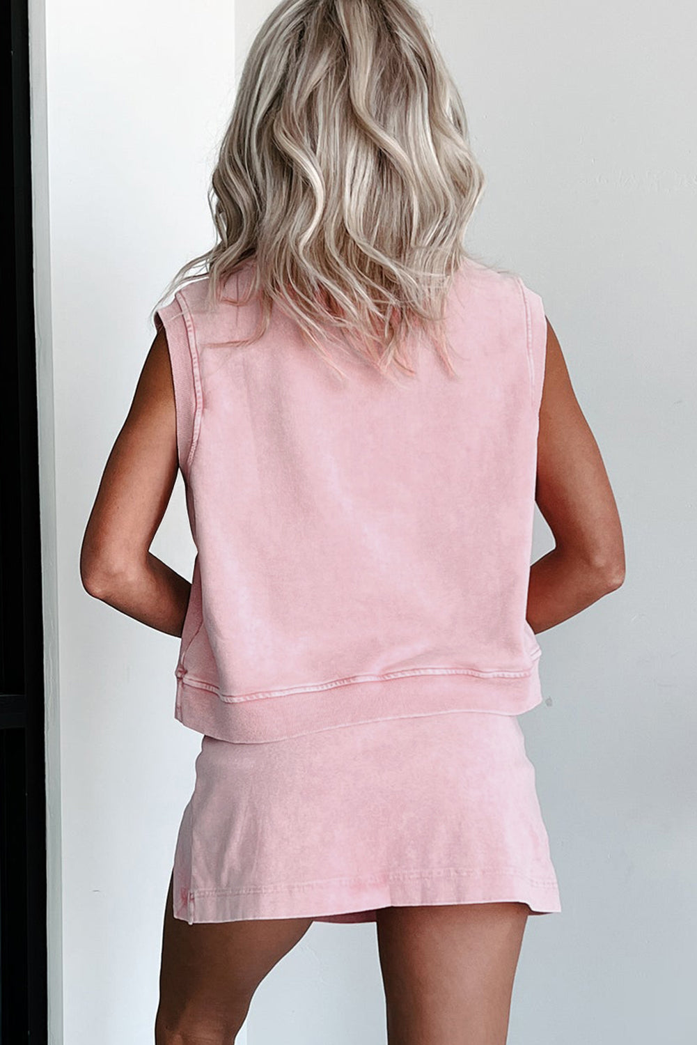 Light Pink 2 Pieces Mineral Wash Cotton Tank Top Lined Split Skirt Set Two Piece Dresses JT's Designer Fashion