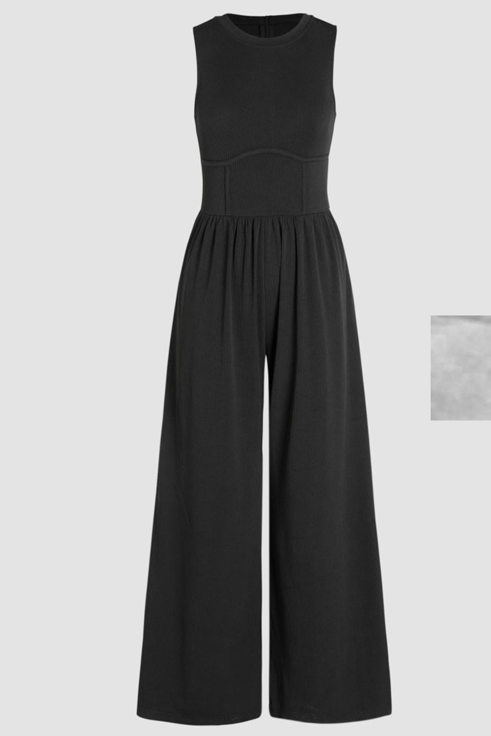 Black Sleeveless Cinched Waist Wide Leg Jumpsuit Plus Size JT's Designer Fashion