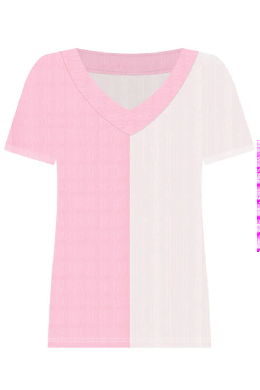 Pink Two Tone Colorblock V Neck T shirt Tops & Tees JT's Designer Fashion