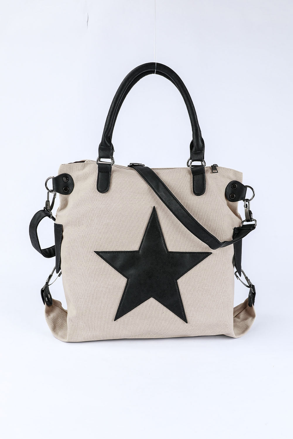 Beige Casual Five-pointed Star Canvas Tote Bag Handbags JT's Designer Fashion