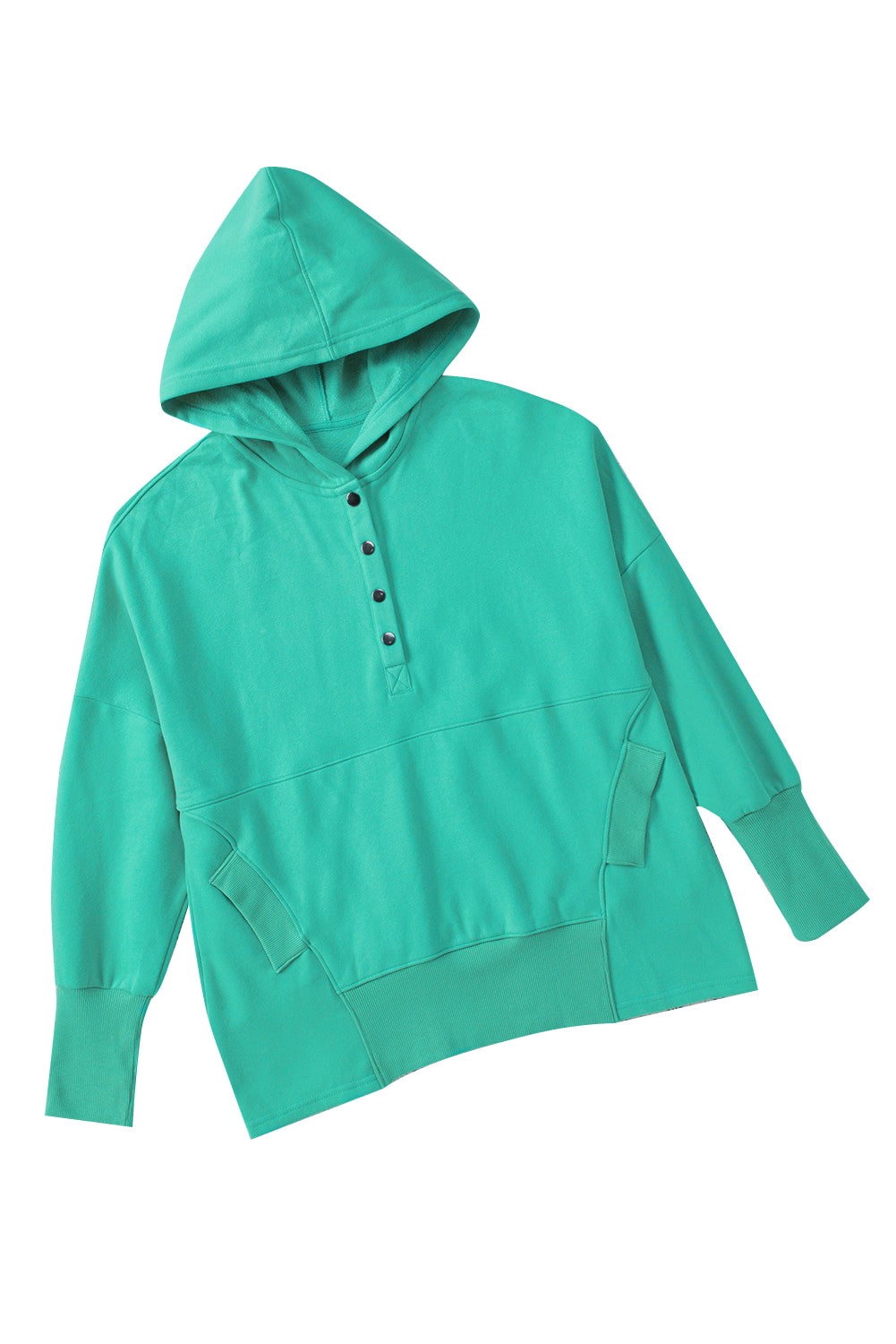 Turquoise Batwing Sleeve Pocketed Henley Hoodie Sweatshirts & Hoodies JT's Designer Fashion