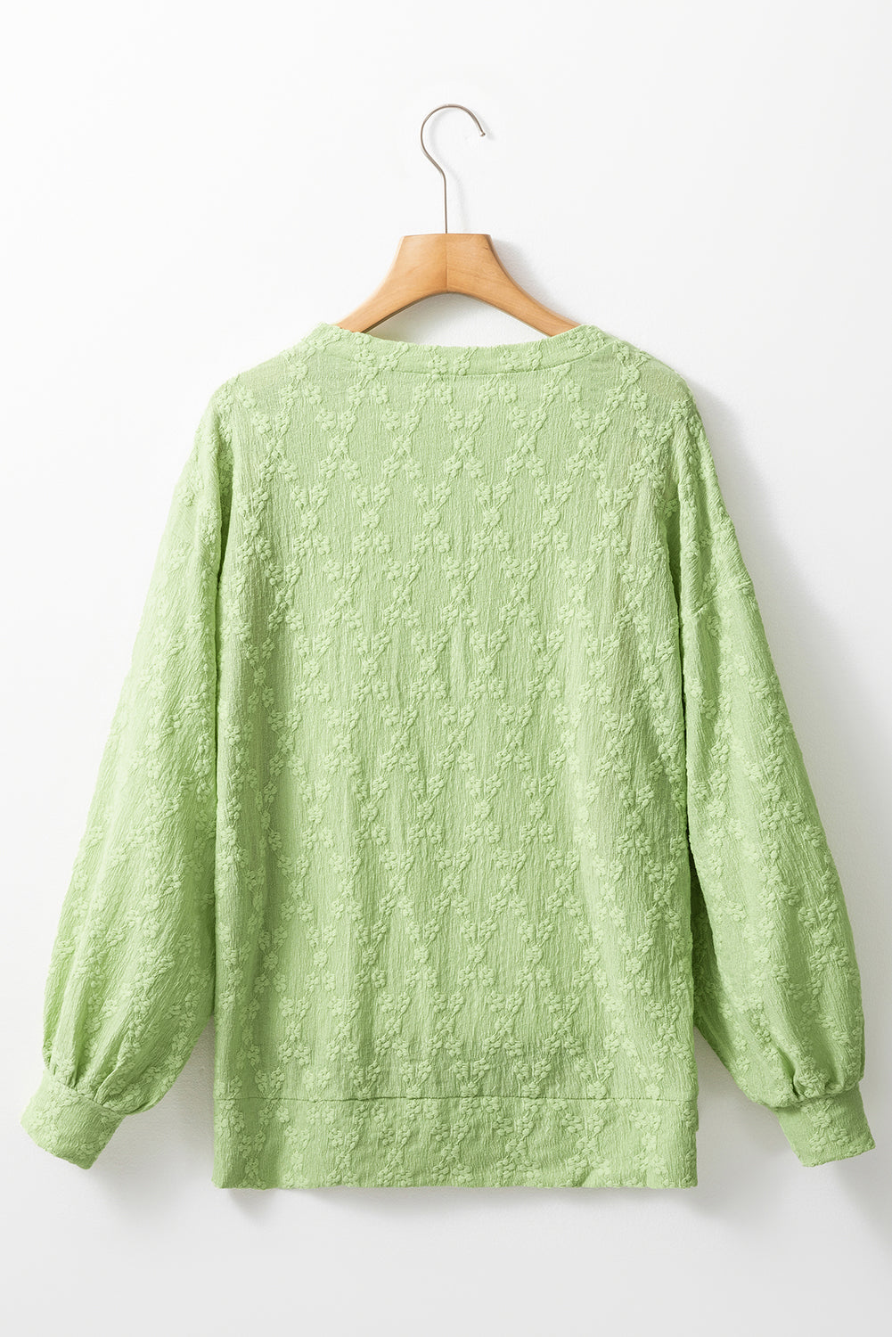 Light Green Solid Color Textured Side Split Crew Neck Blouse Blouses & Shirts JT's Designer Fashion