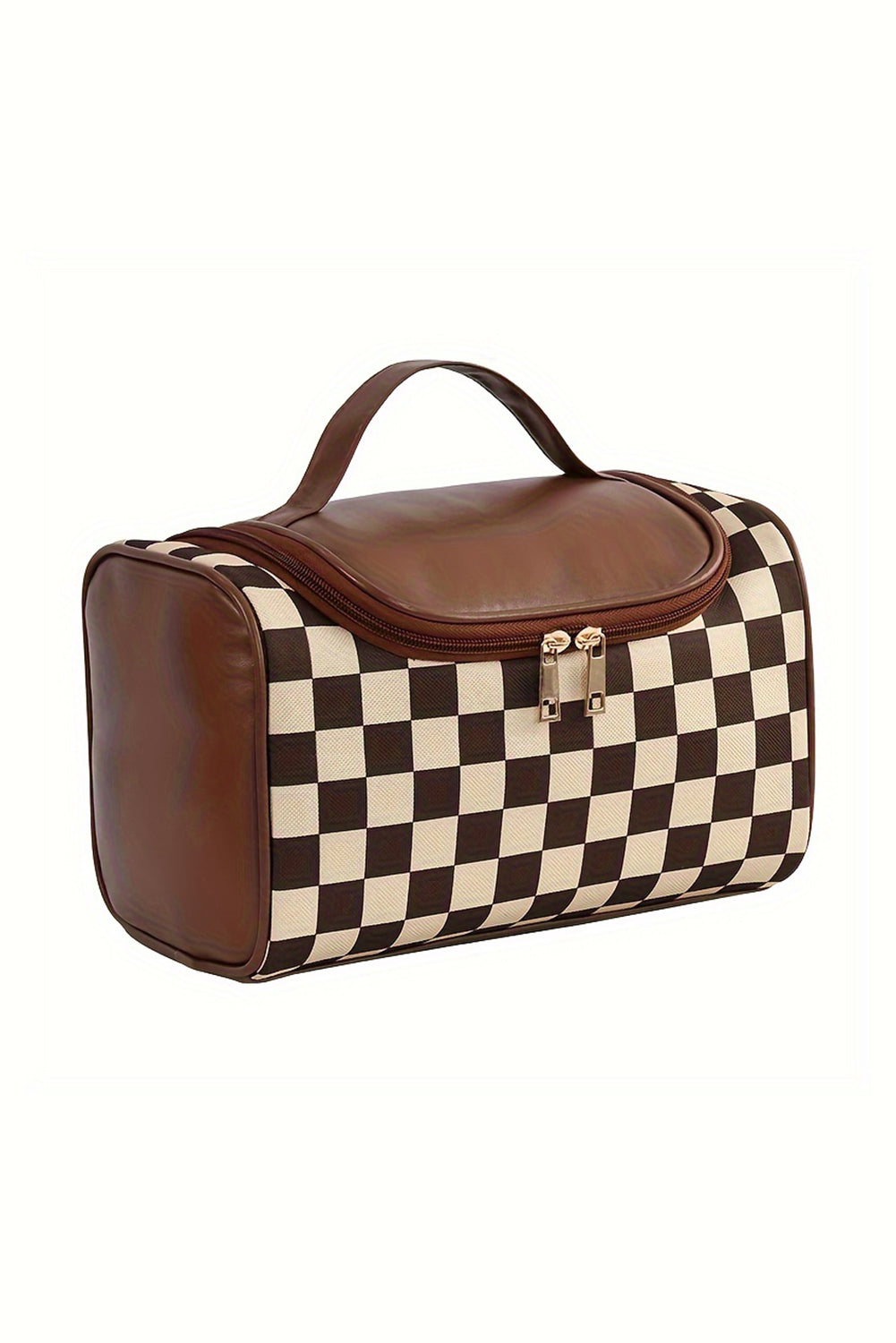 Black Checkered PU Leather Zipper Makeup Bag Makeup Bags JT's Designer Fashion