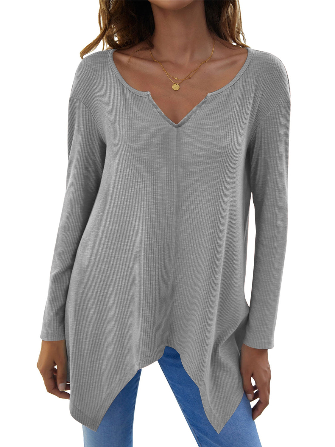 Full Size V-Neck Long Sleeve T-Shirt Long Sleeve Tops JT's Designer Fashion