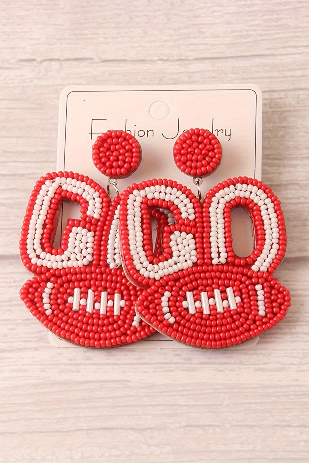 Fiery Red Beaded Go Football Earrings Jewelry JT's Designer Fashion