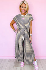 Black Stripe Rainbow Tee Tasseled String Wide Leg Pants Set Tops & Tees JT's Designer Fashion