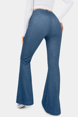 Sail Blue Crossover High Waist Fit and Flare Jeans Bottoms JT's Designer Fashion