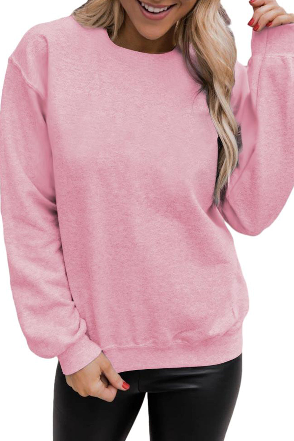 Pink Solid Color Crewneck Pullover Sweatshirt Pre Order Sweatshirts & Hoodies JT's Designer Fashion