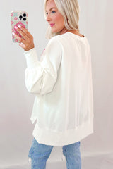 White Sequin Bowknot High Low Oversize Sweatshirt Sweatshirts & Hoodies JT's Designer Fashion