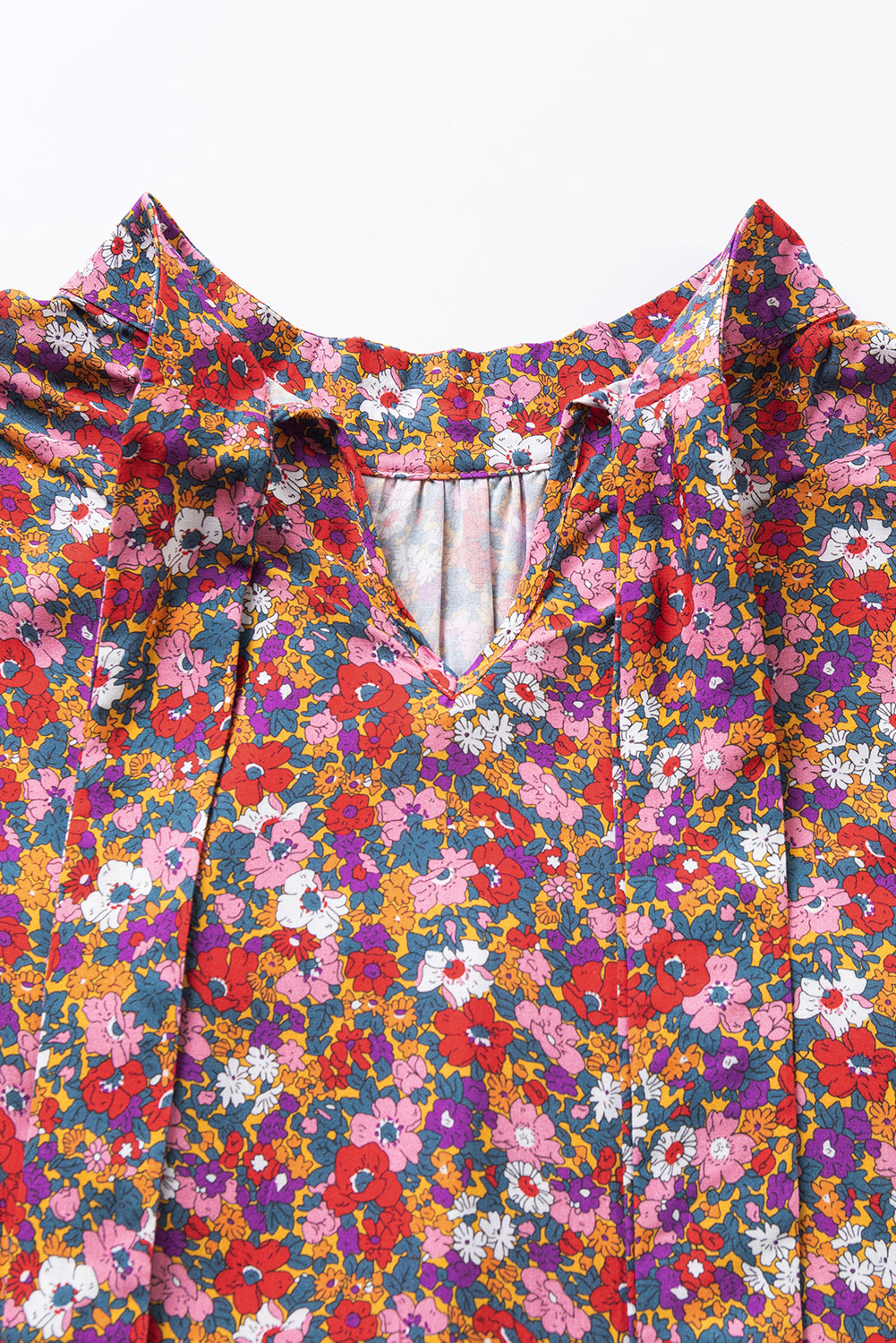 Purple Floral Print Knotted High Neck Puff Sleeve Blouse Blouses & Shirts JT's Designer Fashion