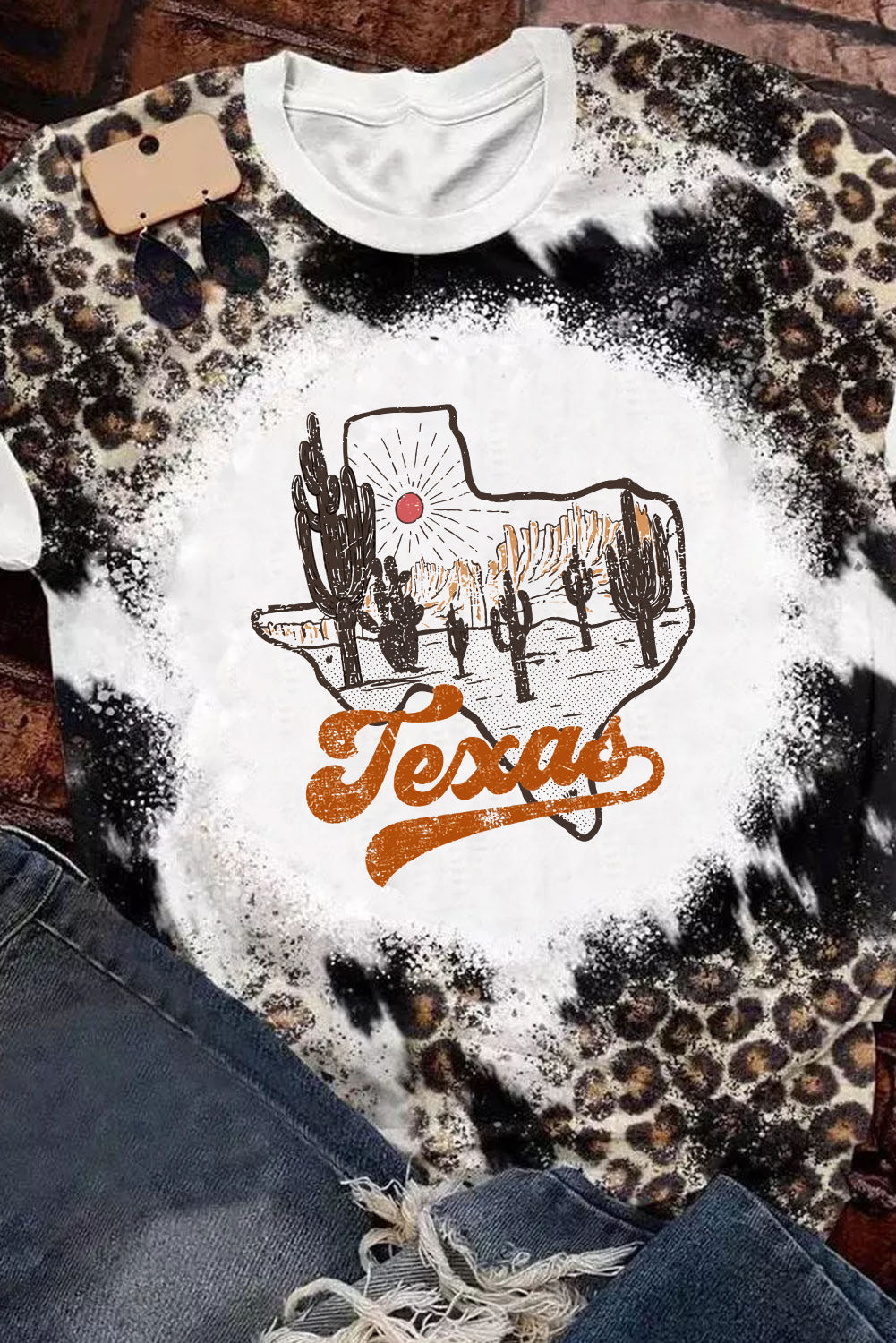 Leopard Bleached Tie Dye Texas Sunset Graphic T Shirt Graphic Tees JT's Designer Fashion