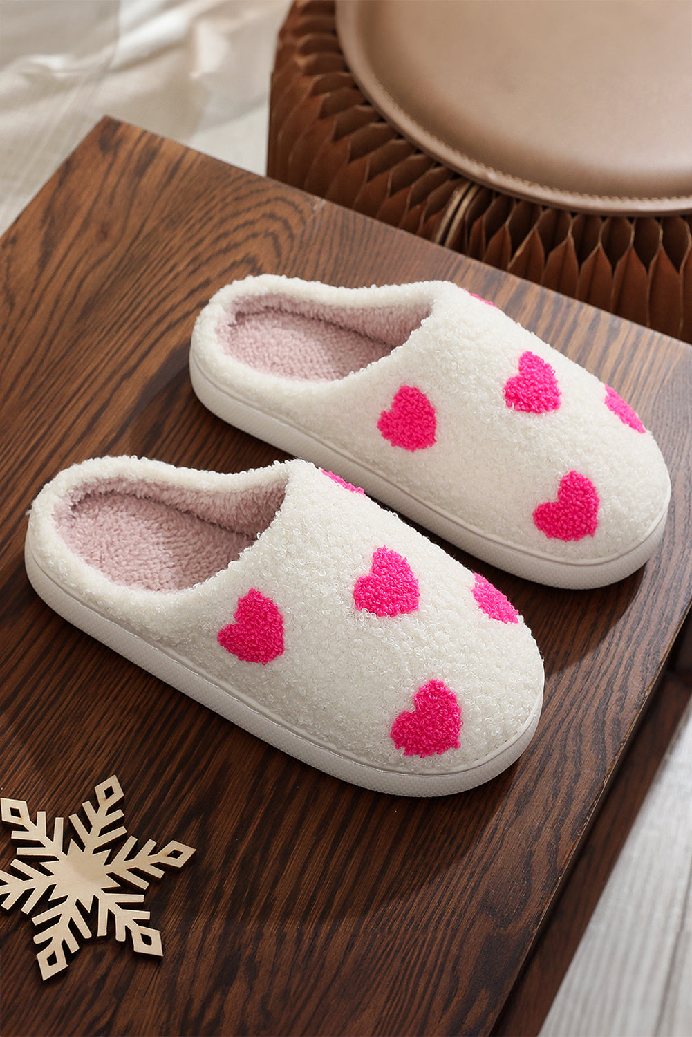 Pink Heart Pattern Valentines Fuzzy Winter Slippers Slippers JT's Designer Fashion