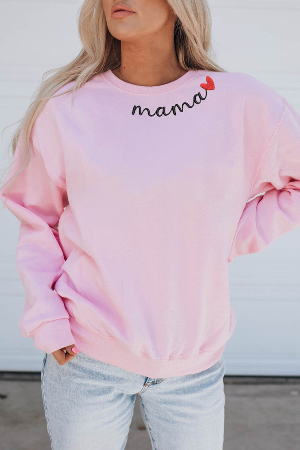 Pink mama Heart Embroidery Decor Sweatshirt Graphic Sweatshirts JT's Designer Fashion