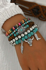 Turquoise Western Pattern Turquoise Beaded Multi Layer Bracelet Set Jewelry JT's Designer Fashion