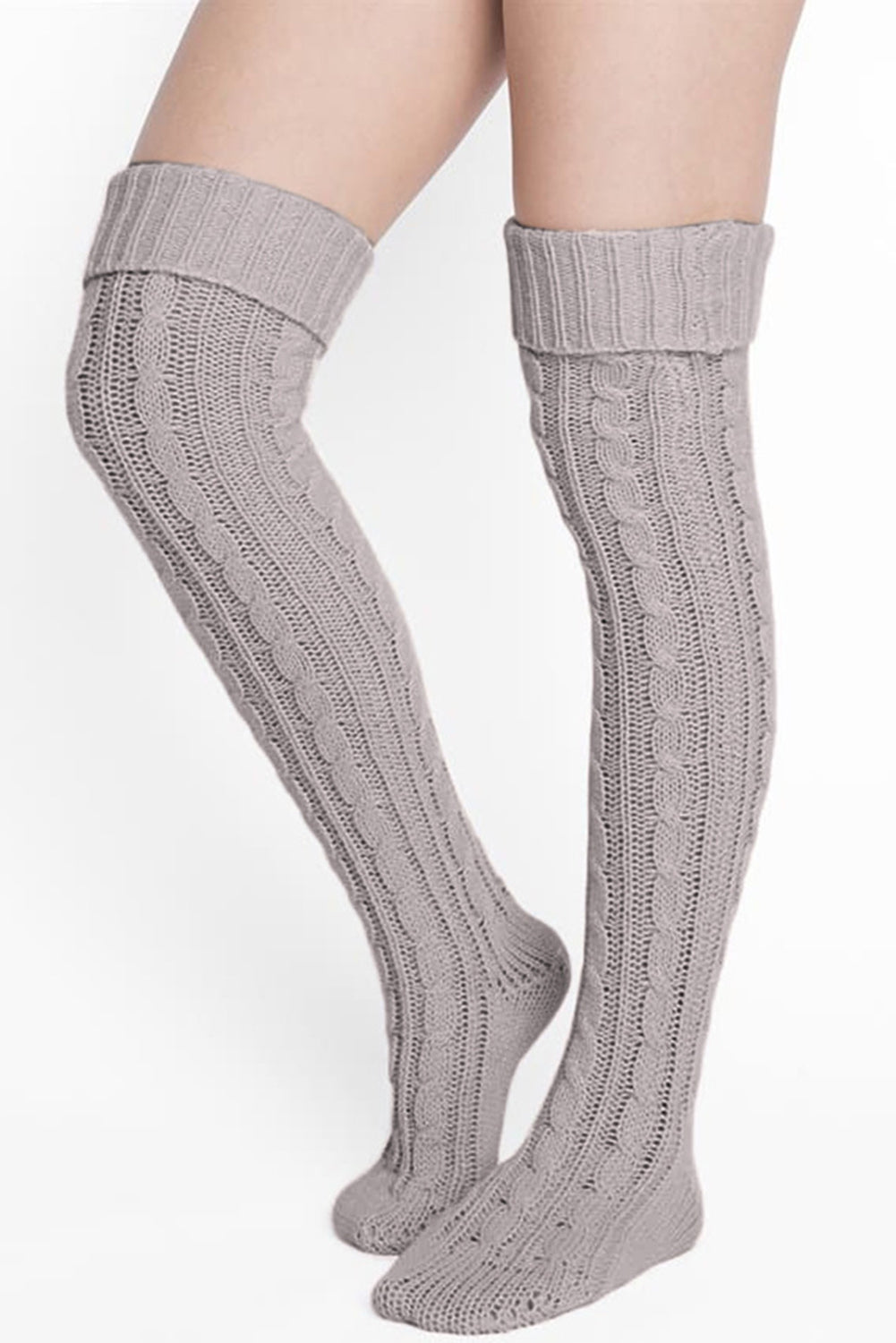 Medium Grey Cable Knit Thigh High Socks Socks JT's Designer Fashion