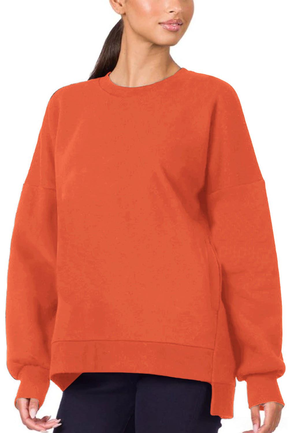 Orange Plain Drop Shoulder High Low Sweatshirt Pre Order Sweatshirts & Hoodies JT's Designer Fashion