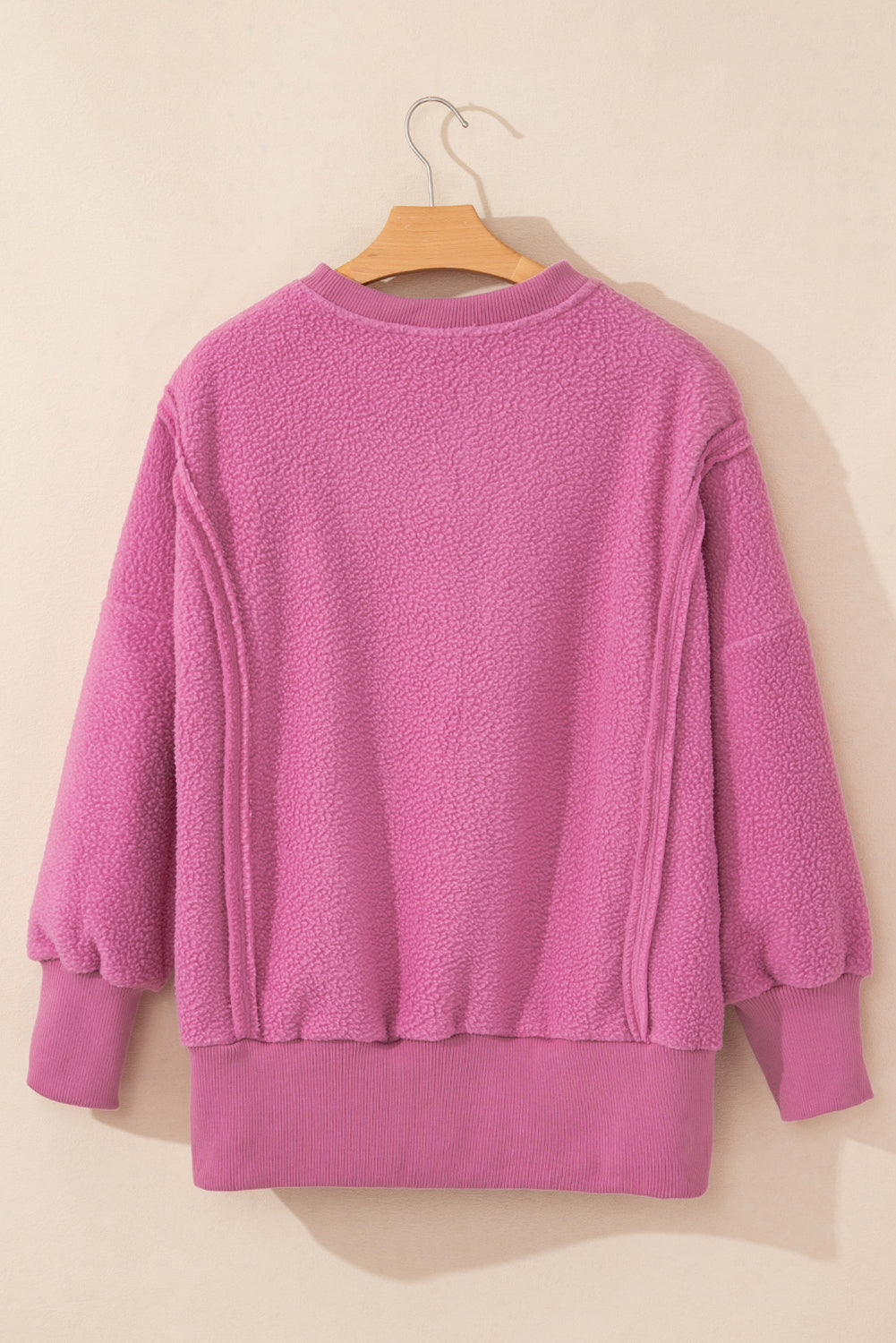 Bright Pink Sherpa Seamed Drop Shoulder Oversized Sweatshirt Sweatshirts & Hoodies JT's Designer Fashion