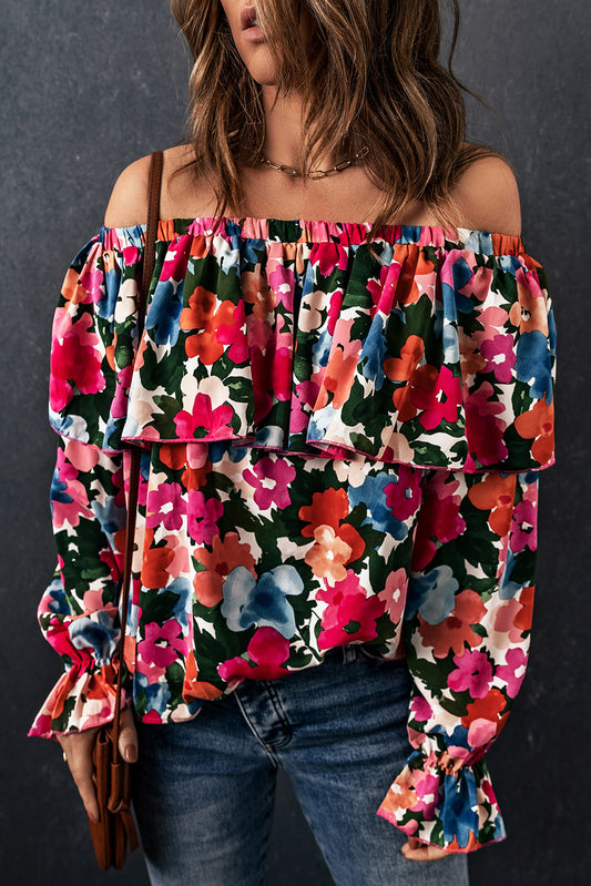 Floral Print Ruffled Off Shoulder Blouse Blouses & Shirts JT's Designer Fashion