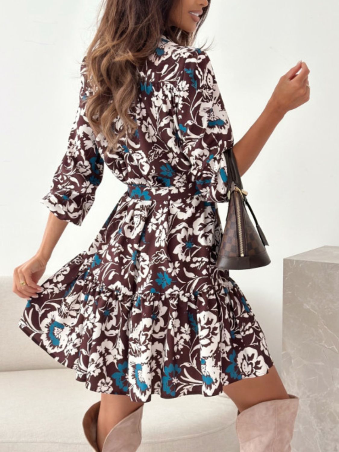 Ruffle Hem Floral Long Sleeve Dress Mini Dresses JT's Designer Fashion