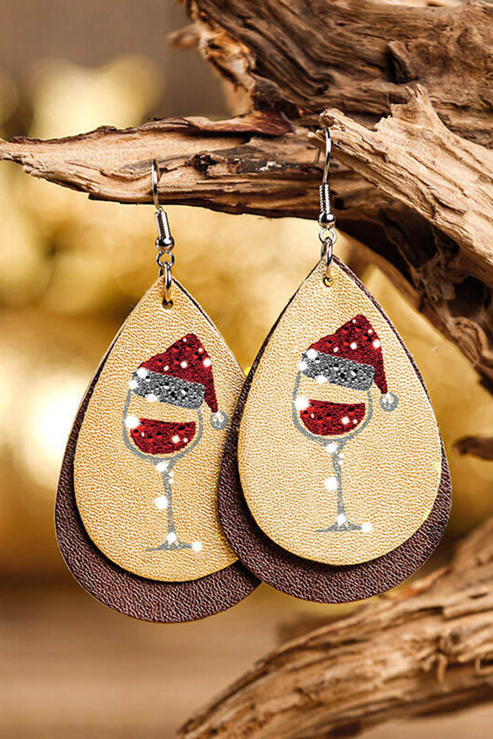 Christmas Pattern Print Faux Leather Drop Earrings Jewelry JT's Designer Fashion