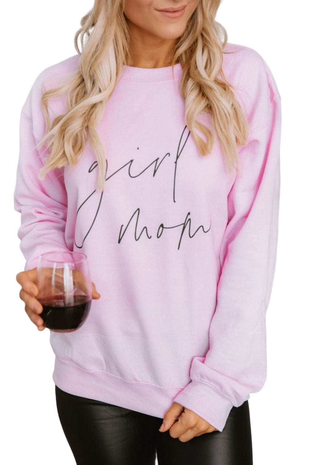 Pink Girl Mom Script Graphic Sweatshirt Graphic Sweatshirts JT's Designer Fashion