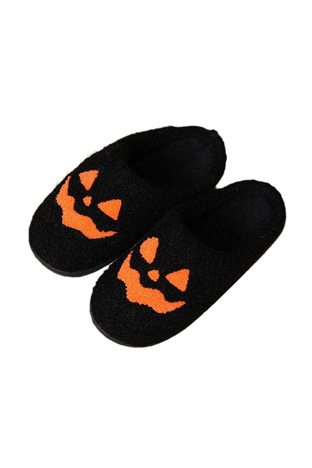 Black Halloween Pumpkin Face Graphic Plush Slippers Slippers JT's Designer Fashion