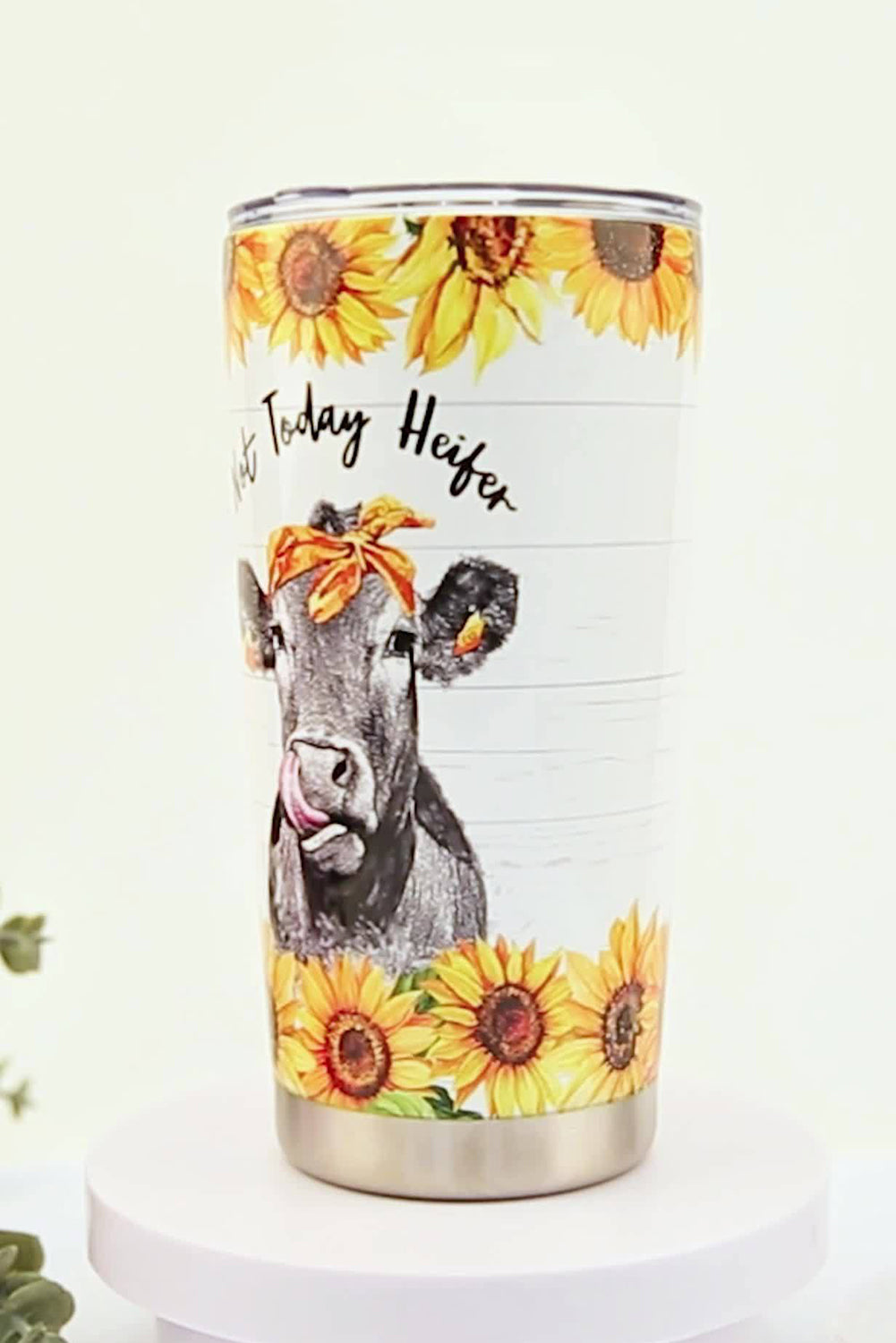 Yellow Cow Sunflower Slogan Print Stainless Steel Tumbler 20OZ Tumblers JT's Designer Fashion