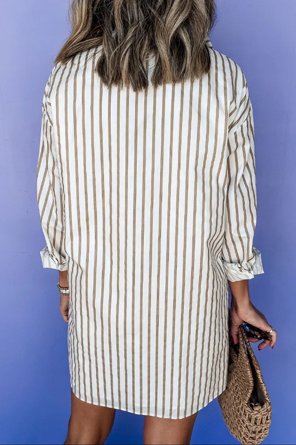 Striped Long Sleeve Mini Shirt Dress T Shirt Dresses JT's Designer Fashion