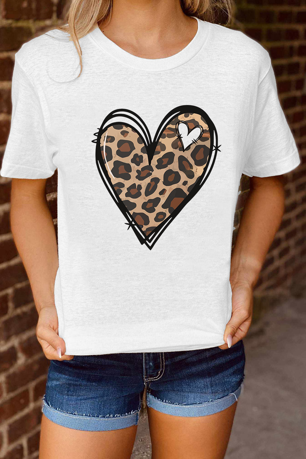 White Western Valentines Leopard Heart Graphic Tee Graphic Tees JT's Designer Fashion