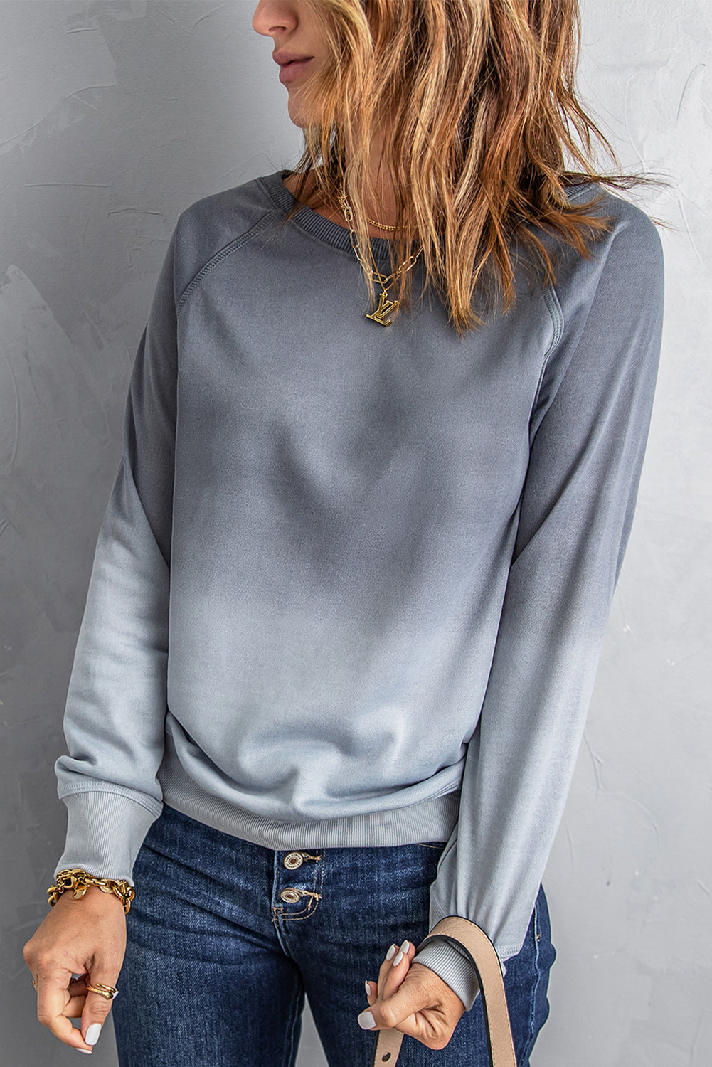 Gray Ombre Crewneck Long Sleeve Sweatshirt Sweatshirts & Hoodies JT's Designer Fashion