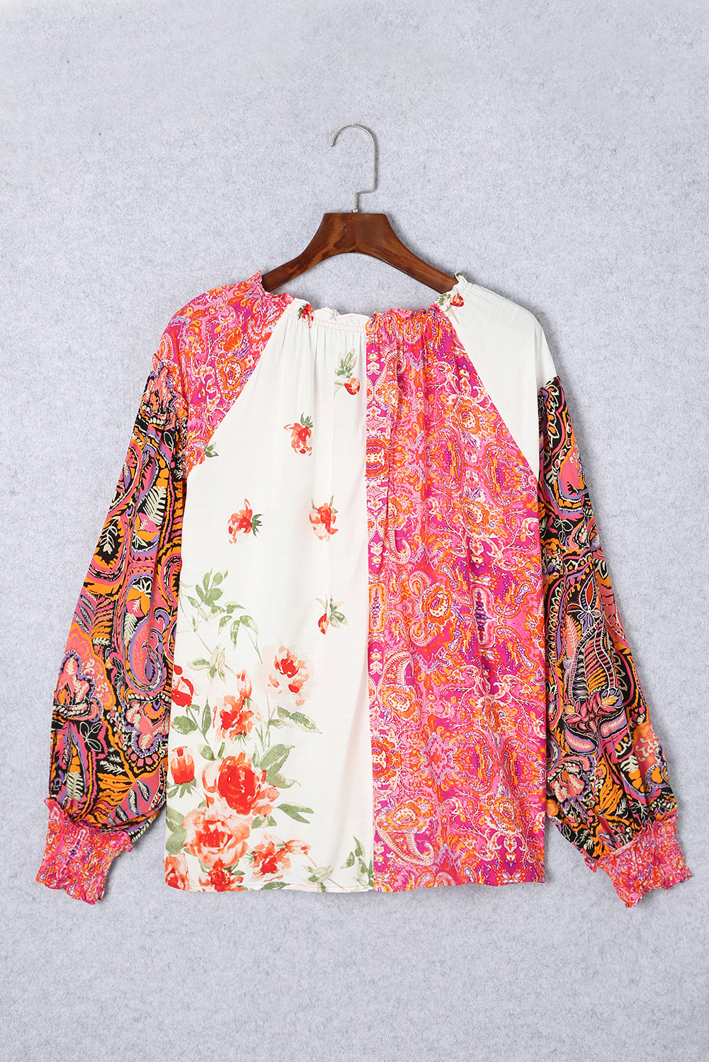 Frill Floral Shirred Cuff Long Sleeve Blouse Long Sleeve Tops JT's Designer Fashion