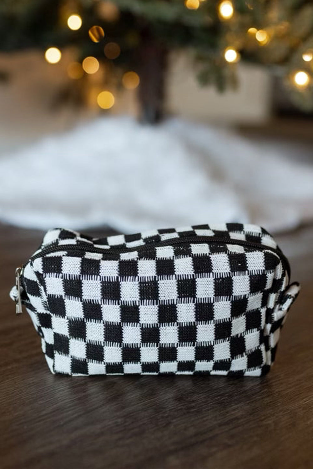 Black Checkered Knitted Zipper Makeup Bag Other Accessories JT's Designer Fashion