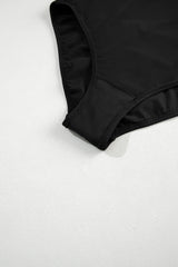 Black Ribbed One Shoulder Hollowed One Piece Swimsuit Swimwear JT's Designer Fashion
