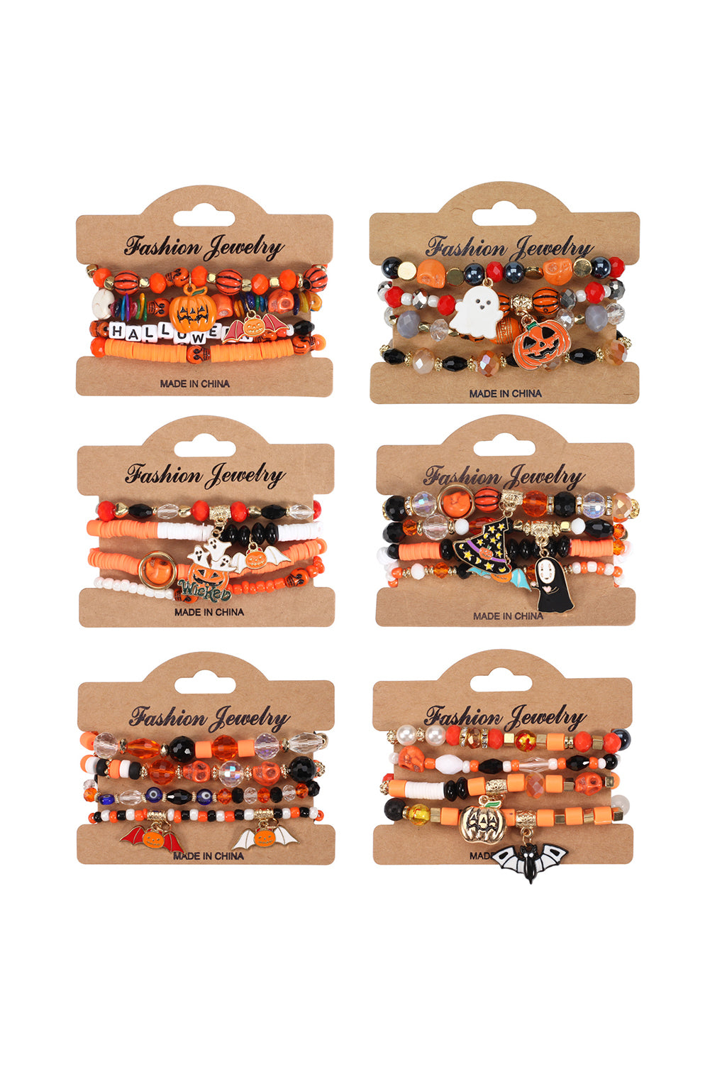 Orange 4pcs Halloween Pumpkin Bat Spider Bracelet Set Jewelry JT's Designer Fashion