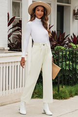 Beige Corduroy High Waist Straight Leg Pants Pants & Culotte JT's Designer Fashion