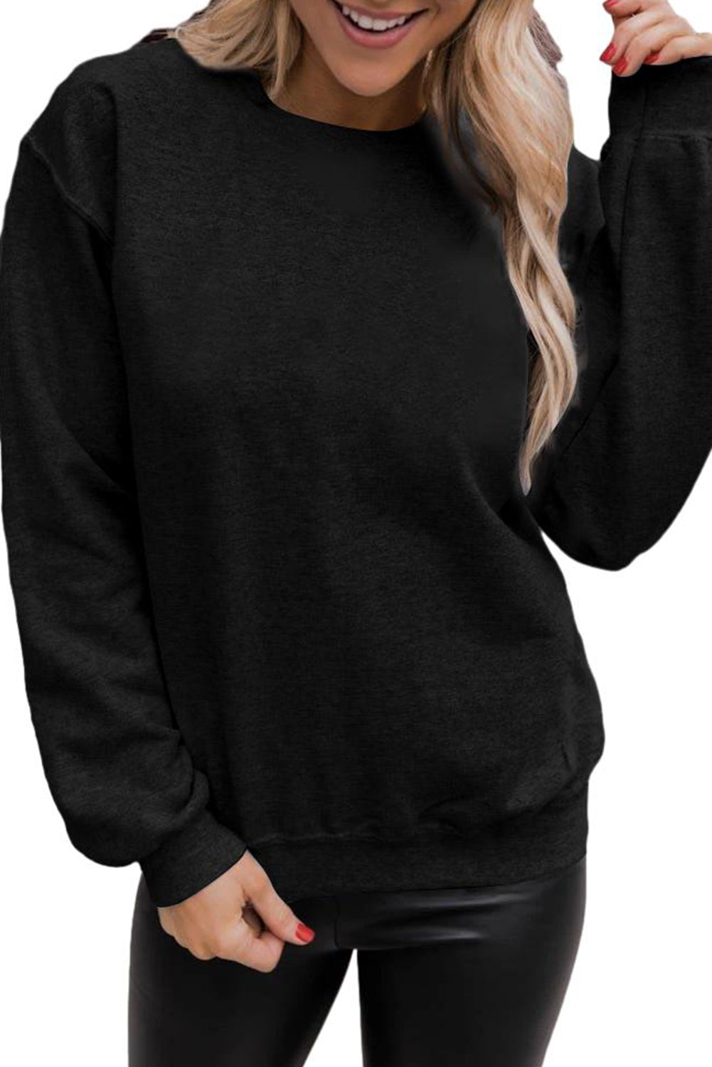 Black Solid Color Crewneck Pullover Sweatshirt Pre Order Sweatshirts & Hoodies JT's Designer Fashion