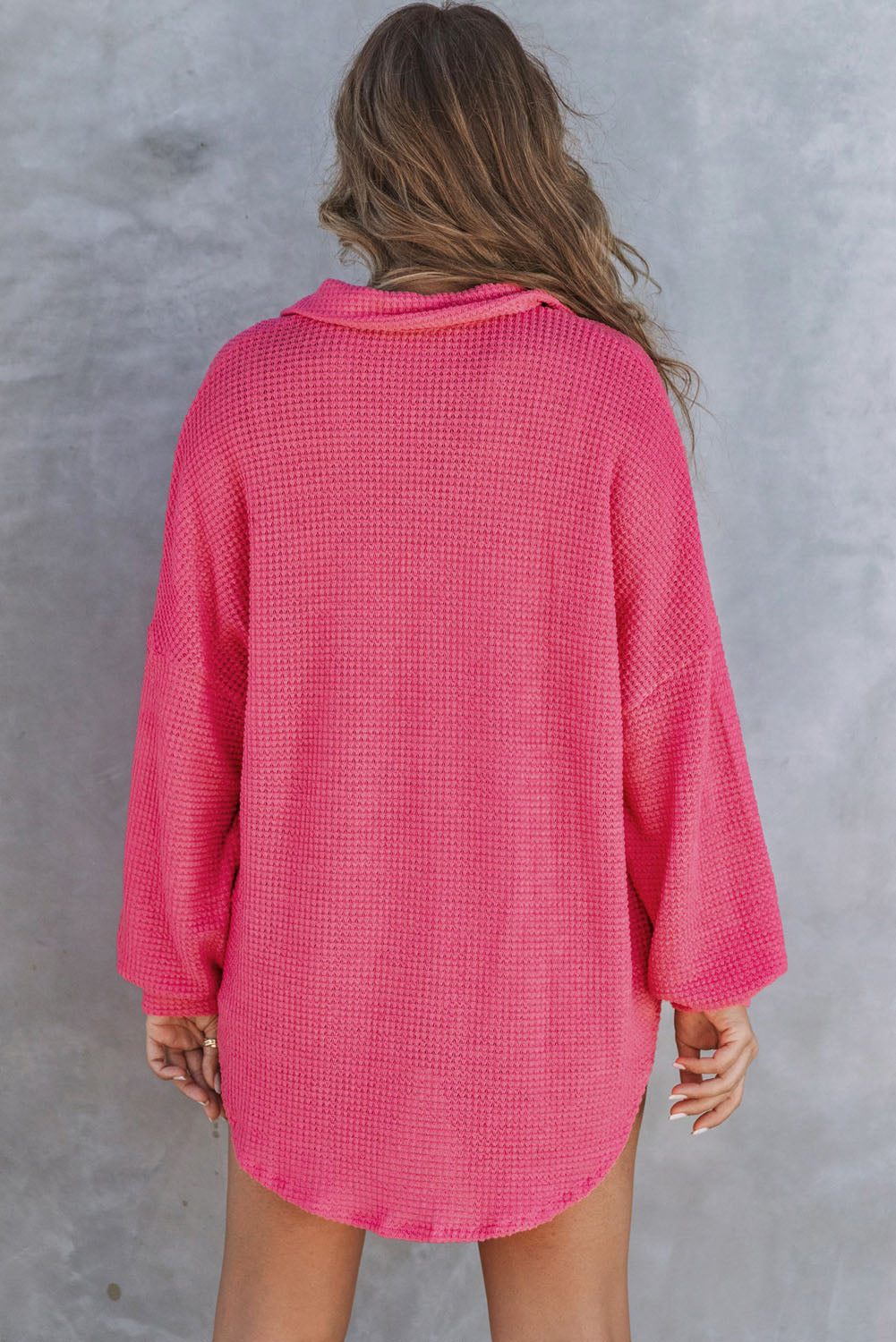 Pink Waffle Knit Button Up Casual Shirt Blouses & Shirts JT's Designer Fashion