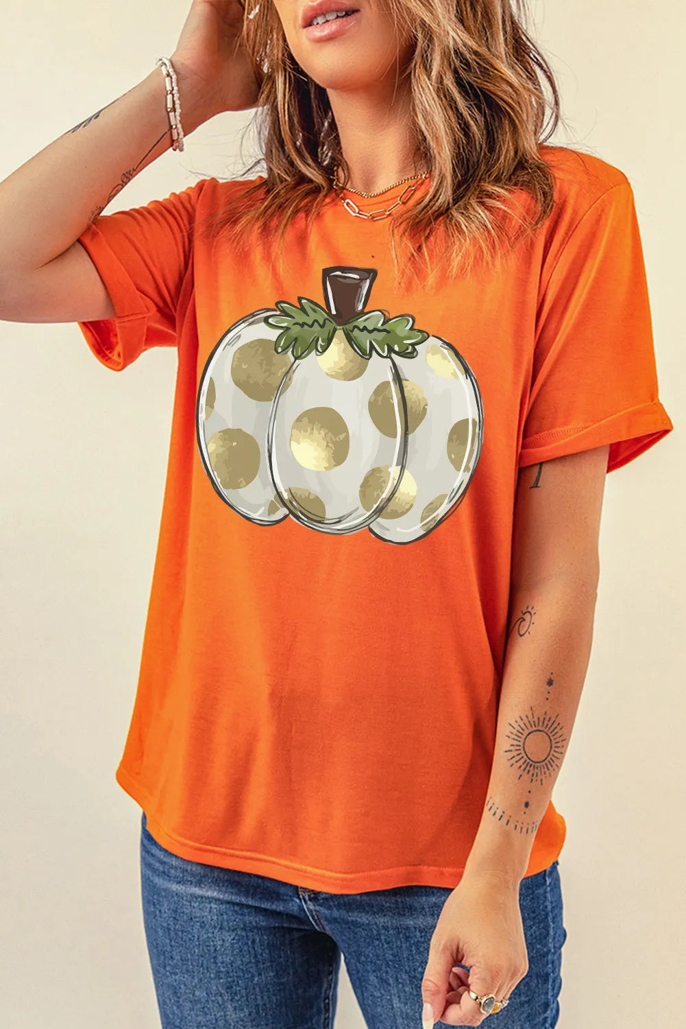 Pumpkin Graphic Round Neck Short Sleeve T-Shirt Graphic Tees JT's Designer Fashion