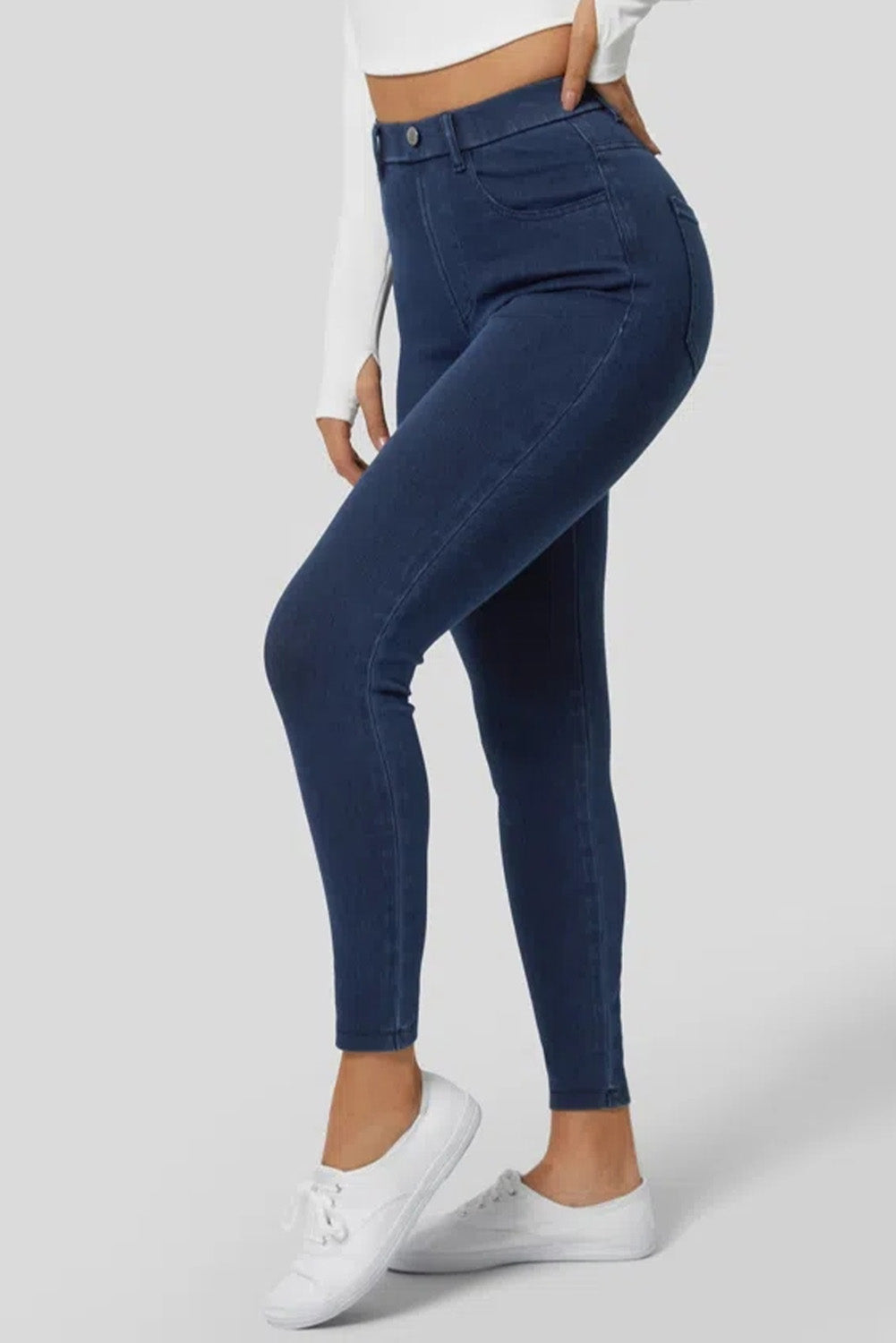 Sail Blue Skinny Fit Ankle High Waist Jeans Bottoms JT's Designer Fashion