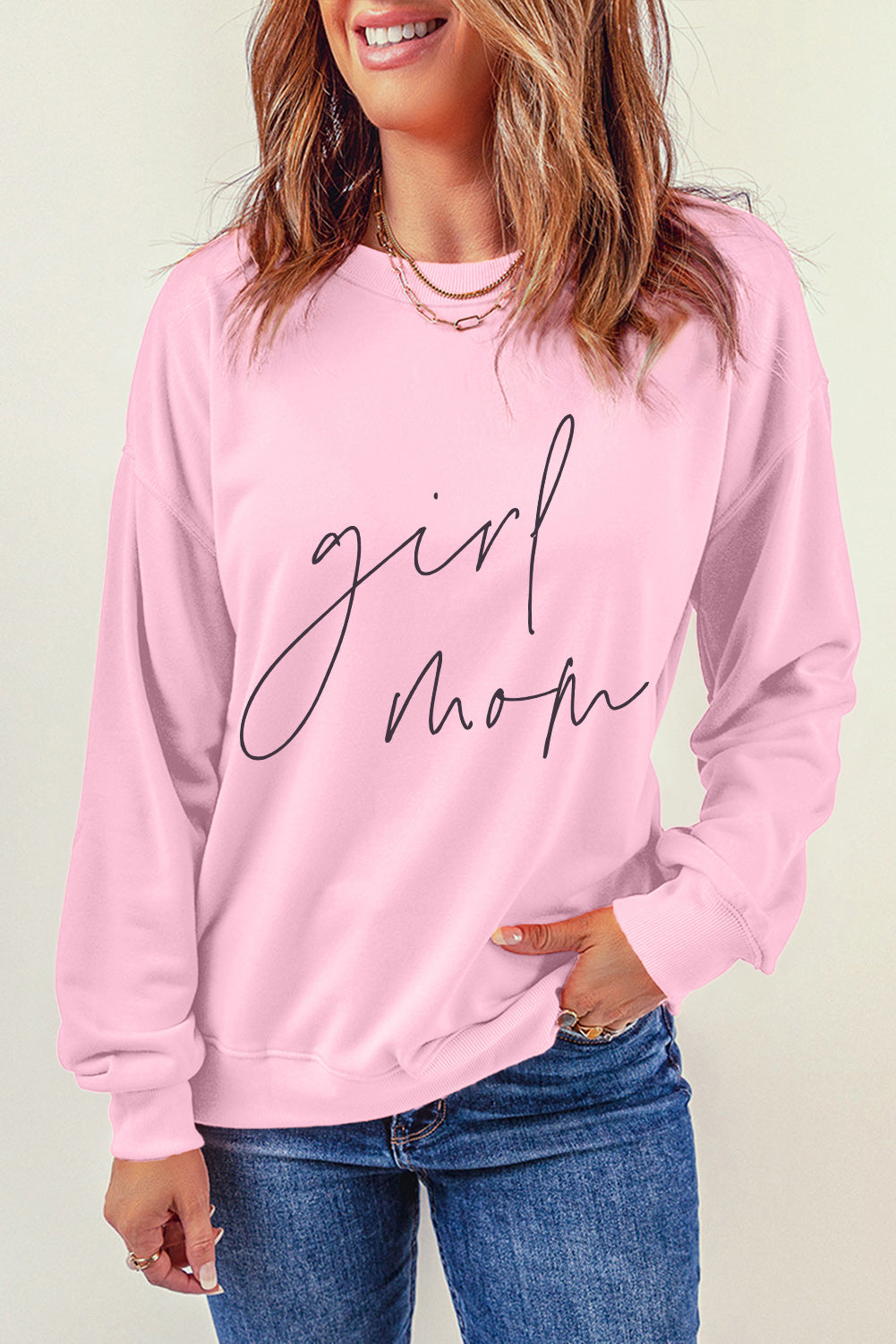 Pink Girl Mom Script Graphic Sweatshirt Graphic Sweatshirts JT's Designer Fashion