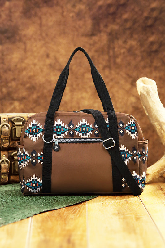 Coffee Western Aztec Print PU Leather Large Travel Duffel Bag Handbags JT's Designer Fashion