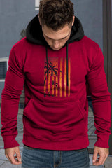 Fiery Red Men's American Flag Graphic Print Pocket Color Block Hoodie Fiery Red Men's Tops JT's Designer Fashion