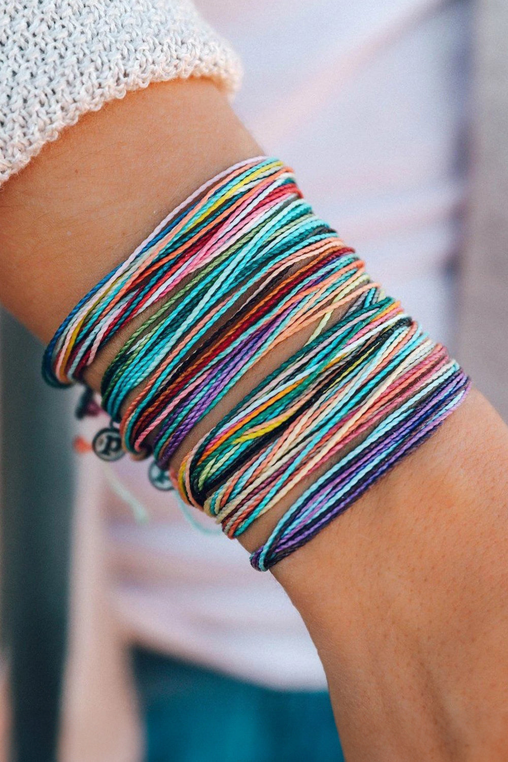 Light Blue Multi Colors Wax Rope Woven Bracelet Set Jewelry JT's Designer Fashion