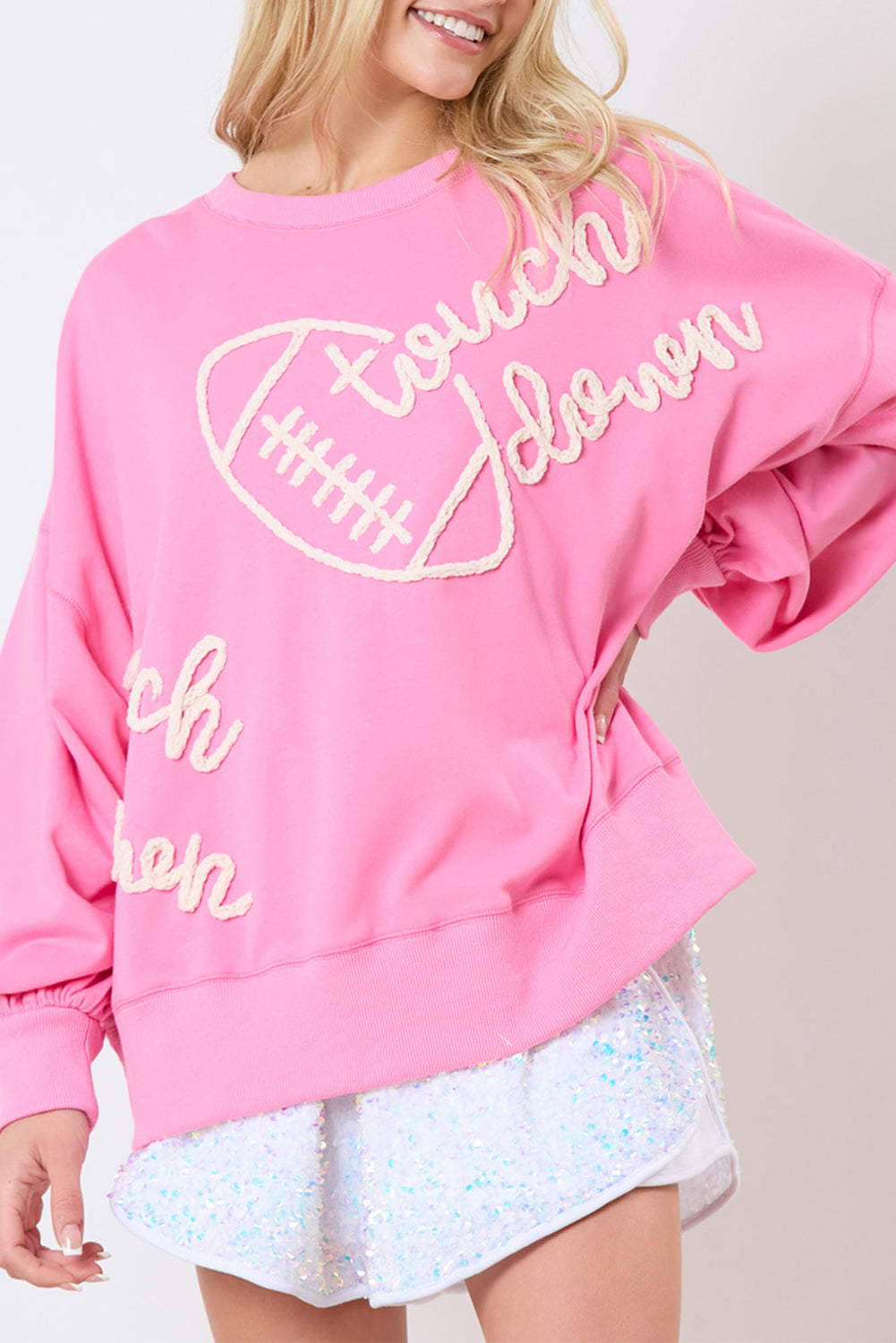 Pink Touch Down Rugby Thread Embroidery Sweatshirt Sweatshirts & Hoodies JT's Designer Fashion