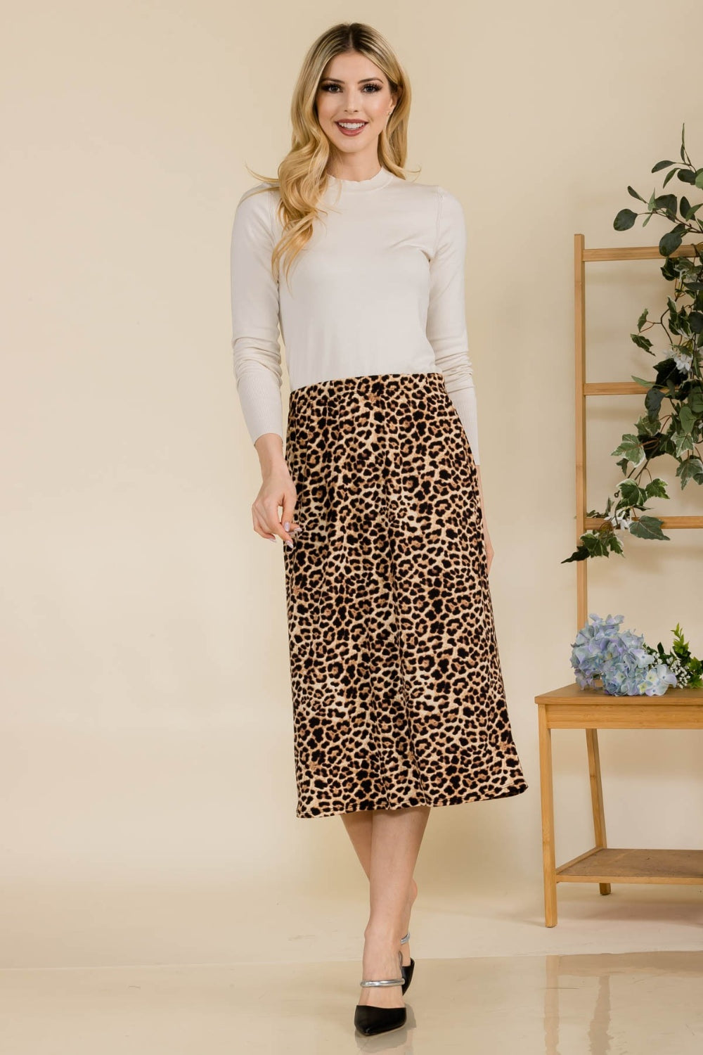 Celeste Full Size Leopard A-Line Midi Skirt Skirts & Petticoat JT's Designer Fashion