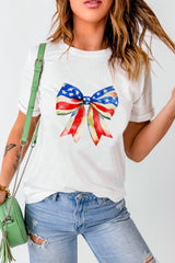 White Independence Day Splash Bow Pattern T Shirt Graphic Tees JT's Designer Fashion