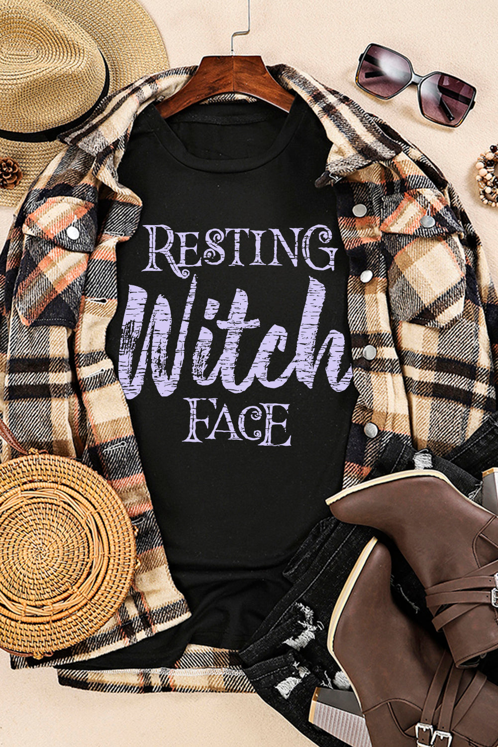 Black Resting Witch Face Graphic Tee Graphic Tees JT's Designer Fashion