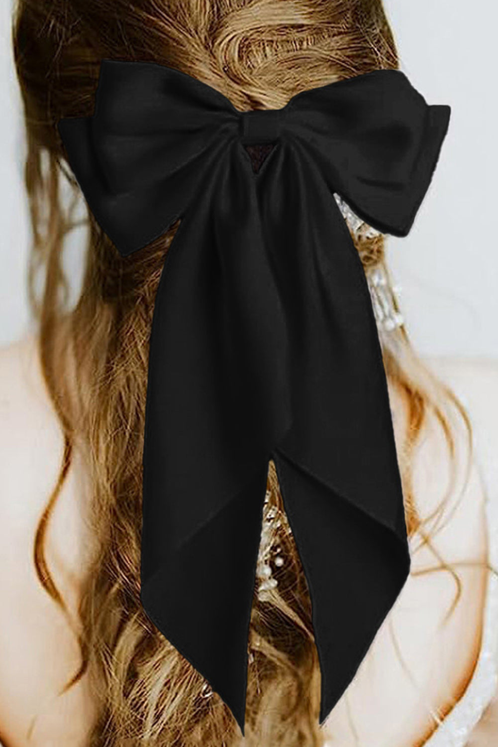 Black Oversized Ribbon Bowknot Satin Hair Clip Headwear JT's Designer Fashion