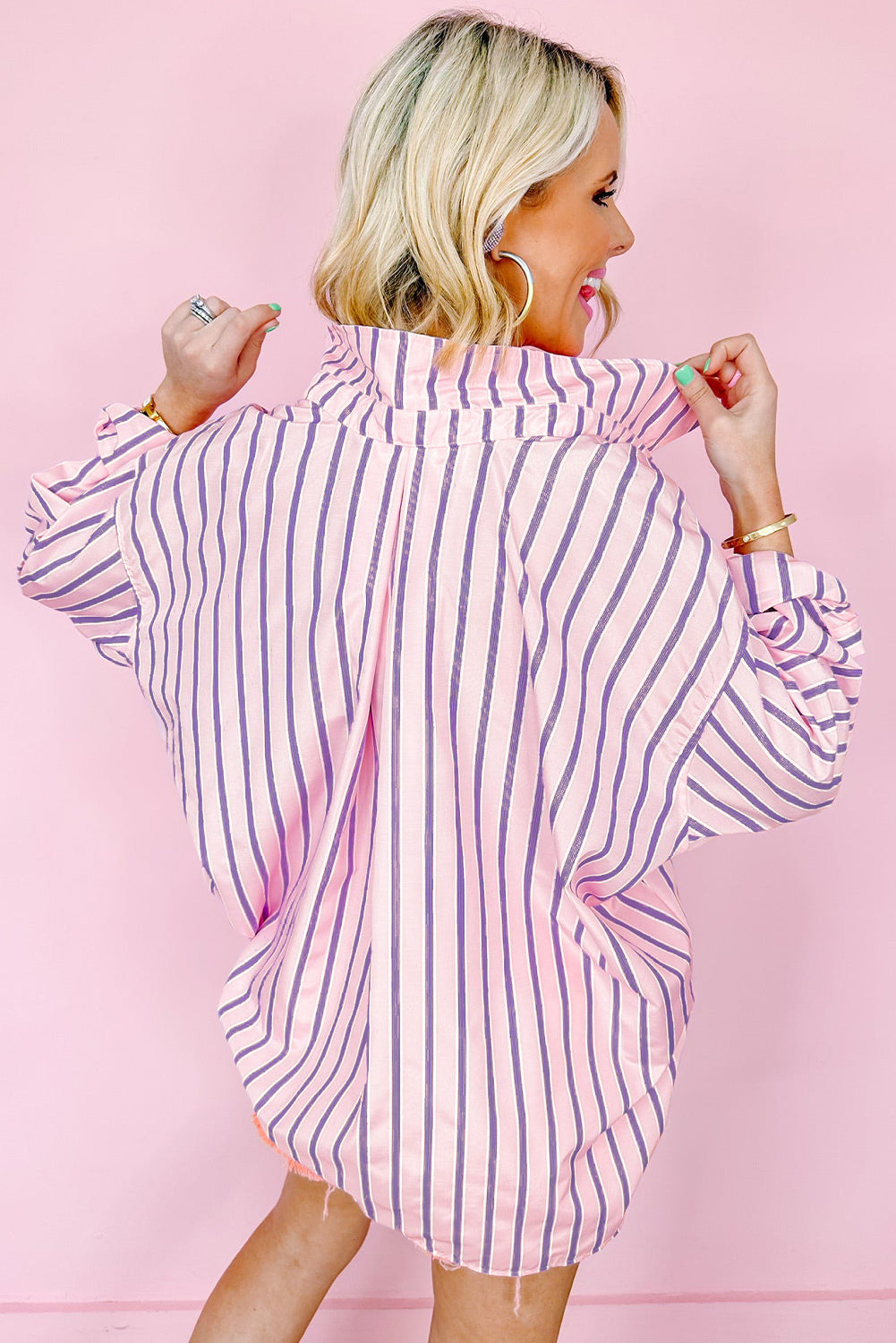 Pink Stripe Chest Pocket Casual Shirt Blouses & Shirts JT's Designer Fashion